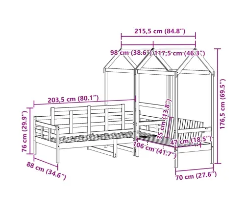 Dienas Gultas Un Sola Komplekts Ar Jumtu Bez Matrača 80X200 Cm Vidaxl