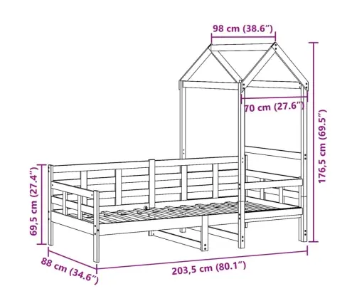 Päevavoodi Katusega Ilma Madratsita, 80 X 200 cm Puit
