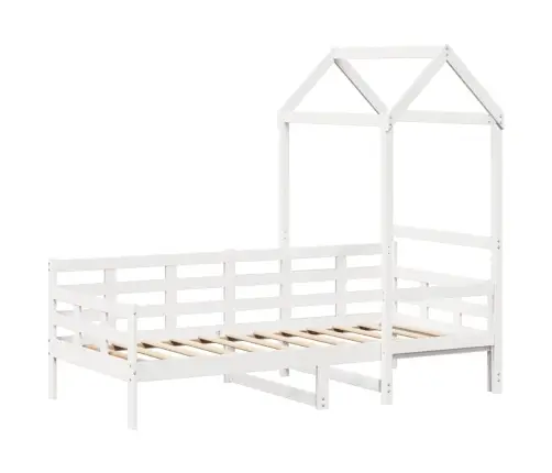 Lova Su Stogeliu, Baltos Spalvos, 80X200cm Pušies Masyvas