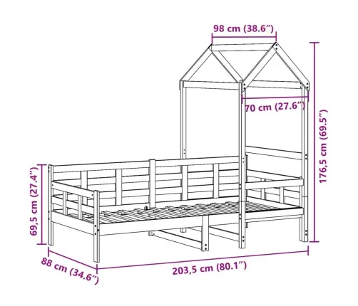 Lova Su Stogeliu, Baltos Spalvos, 80X200cm Pušies Masyvas