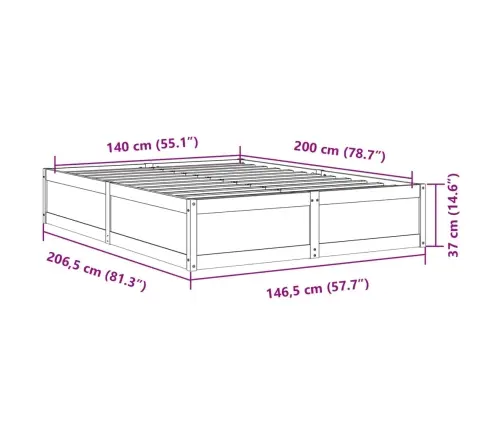 Gulta Bez Matrača, 140X200 Cm, Priedes Masīvkoks Vidaxl