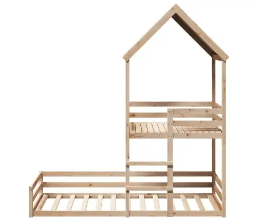 Divstāvu Gulta Ar Jumtu, 90X200 Cm, Priedes Masīvkoks Vidaxl