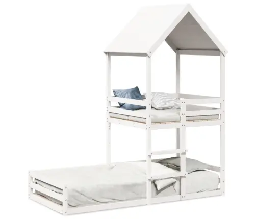 Katusega Narivoodi, Valge, 90 X 200 cm Männipuit