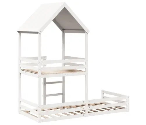 Katusega Narivoodi, Valge, 90 X 200 cm Männipuit