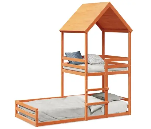 Divstāvu Gulta Ar Jumtu, Vaska Brūna, 90X200 Cm, Priedes Koks Vidaxl