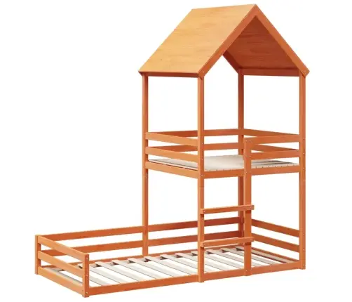 Divstāvu Gulta Ar Jumtu, Vaska Brūna, 90X200 Cm, Priedes Koks Vidaxl