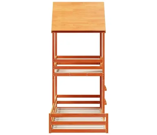 Divstāvu Gulta Ar Jumtu, Vaska Brūna, 90X200 Cm, Priedes Koks Vidaxl