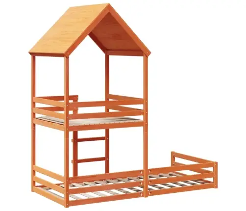 Divstāvu Gulta Ar Jumtu, Vaska Brūna, 90X200 Cm, Priedes Koks Vidaxl