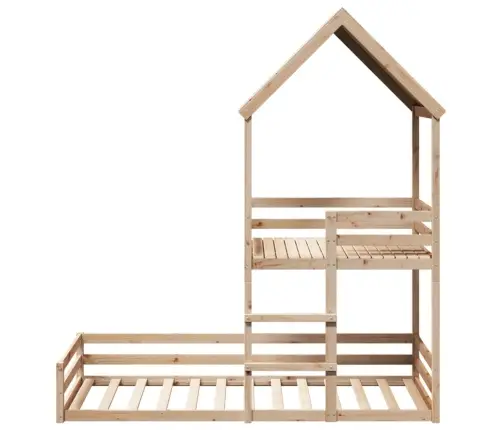 Dviaukštė Lova Su Stogeliu, Balta, 80X200cm Pušies Masyvas