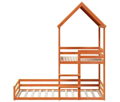 Divstāvu Gulta Ar Jumtu, Vaska Brūna, 80X200 Cm, Priedes Koks Vidaxl