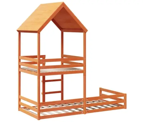 Divstāvu Gulta Ar Jumtu, Vaska Brūna, 80X200 Cm, Priedes Koks Vidaxl