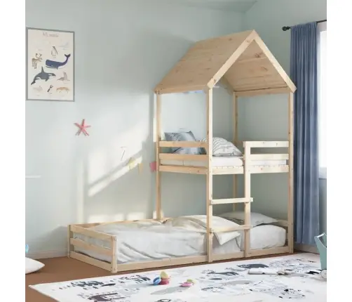 Dviaukštė Lova Be Čiužinio, 90X190cm Pušies Medienos Masyvas