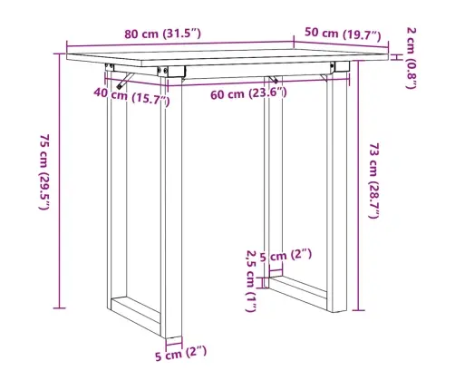 Valgomojo Stalas, 80X50X75cm Pušis Ir Plieninis, O Formos Rėmas