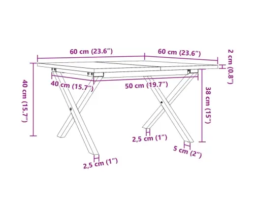 Kavos Staliukas, 60X60X40cm Pušis Ir Plieninis, X Formos Rėmas