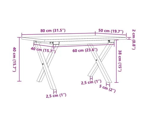 Kavos Staliukas, 80X50X40cm Pušis Ir Plieninis, X Formos Rėmas