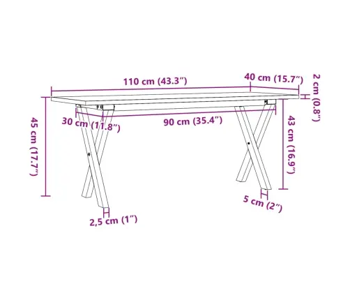 Kohvilaud, X-Raam, 110 X 40 X 45 cm Männipuit Ja Teras