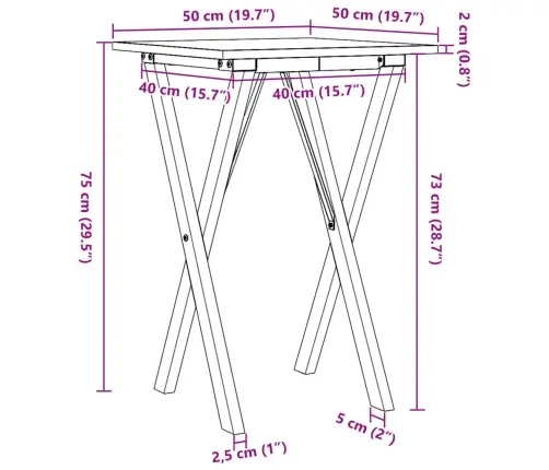 Söögilaud, X-Raam, 50 X 50 X 75 cm Männipuit Ja Teras