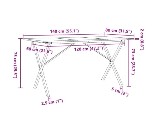 Virtuves Galds, X-Rāmis, 140X80X75 Cm, Priedes Koks, Tērauds Vidaxl