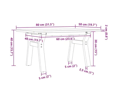 Kafijas Galdiņš, Y-Rāmis, 80X50X40 Cm, Priedes Koks, Tērauds Vidaxl