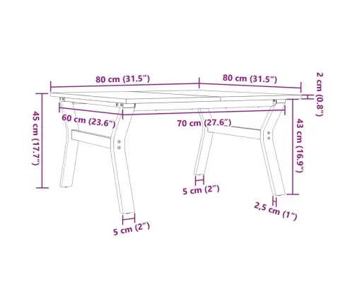 Kohvilaud, Y-Raam, 80 X 80 X 45 cm Männipuit Ja Teras