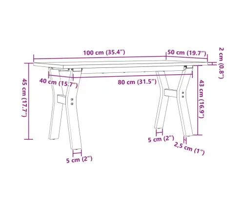 Kafijas Galdiņš, Y-Rāmis, 100X50X45 Cm, Priedes Koks, Tērauds Vidaxl