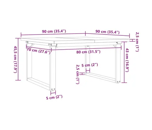 Kohvilaud, O-Raam, 90 X 90 X 45,5 cm Männipuit Ja Teras