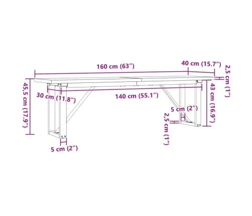 Kafijas Galdiņš, O-Rāmis, 160X40X45,5 Cm, Priedes Koks, Tērauds Vidaxl