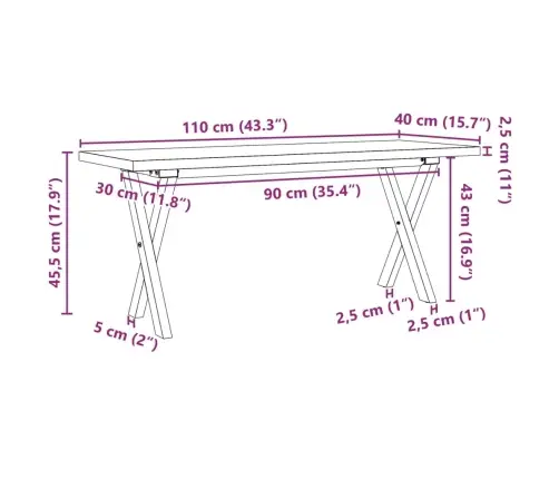 Kafijas Galdiņš, X-Rāmis, 110X40X45,5 Cm, Priedes Koks, Tērauds Vidaxl