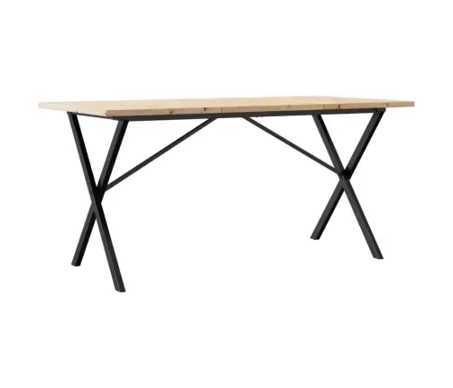 Valgomojo Stalas, 140X80X75,5cm Pušis Ir Plieninis, X Formos Rėmas