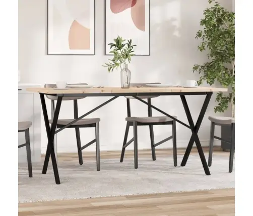Valgomojo Stalas, 140X80X75,5cm Pušis Ir Plieninis, X Formos Rėmas
