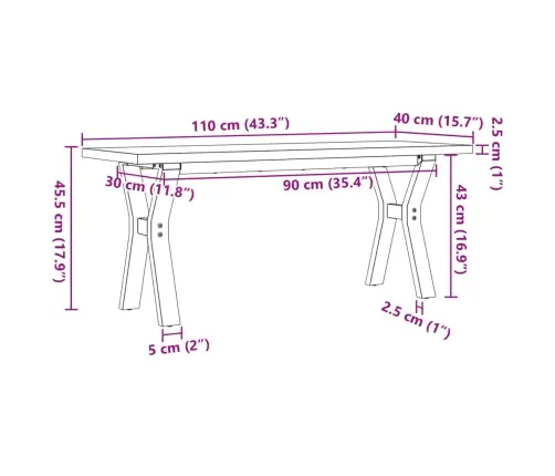 Kafijas Galdiņš, Y-Rāmis, 110X40X45,5 Cm, Priedes Koks, Tērauds Vidaxl