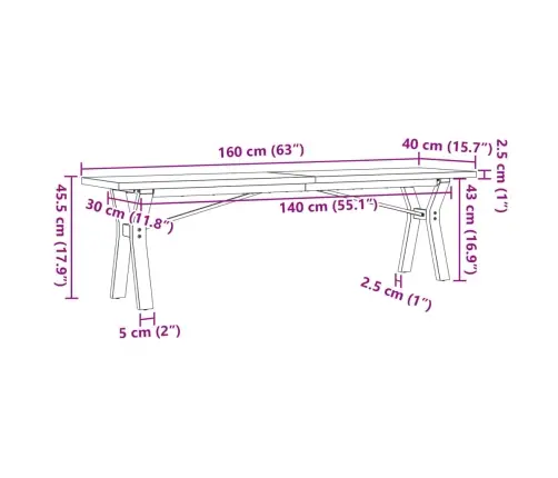 Kavos Staliukas, 160X40X45,5cm Pušis Ir Plieninis, Y Formos Rėmas
