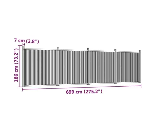 Žoga Panelis, Pelēks, 699X186 Cm, Wpc Vidaxl