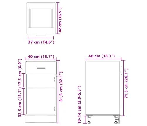 Sahtlitega Alumine Kapp "Lyon", Sonoma Tamm, 40 X 46 X 81,5 cm Töödeldud Puit