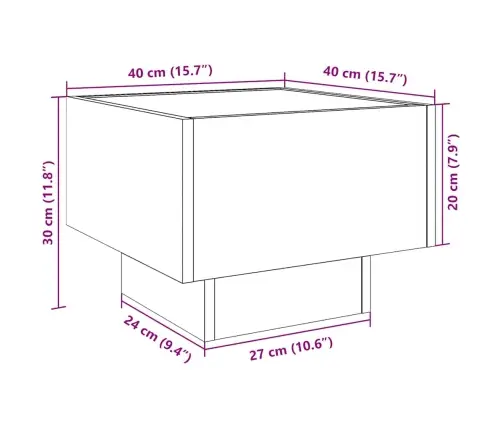 Kafijas Galdiņš, Ar Led, Balts, 40X40X30 Cm, Inženierijas Koks Vidaxl