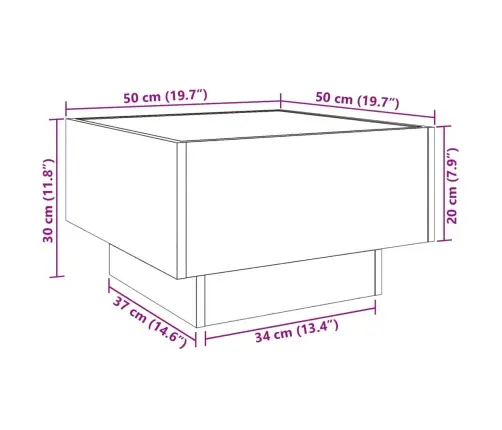 Kafijas Galdiņš Ar Led, Ozola, 50X50X30 Cm, Inženierijas Koks Vidaxl