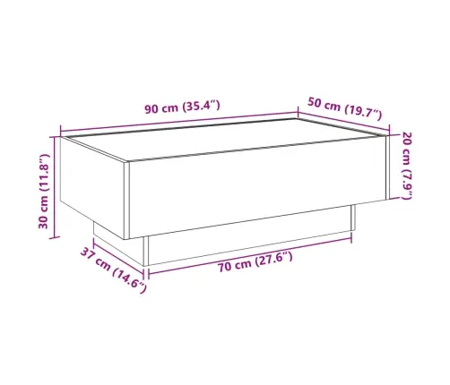 Kavos Staliukas Su Led, Ąžuolo, 90X50X30cm Apdirbta Mediena