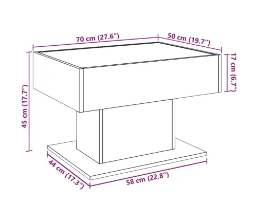 Kafijas Galdiņš Ar Led, Ozola, 70X50X45 Cm, Inženierijas Koks Vidaxl