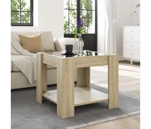 Kafijas Galdiņš Ar Led, Ozola, 53X53X45 Cm, Inženierijas Koks Vidaxl