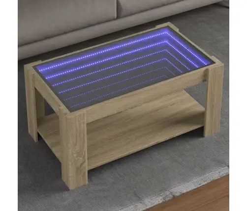 Kafijas Galdiņš Ar Led, Ozola, 93X53X45 Cm, Inženierijas Koks Vidaxl