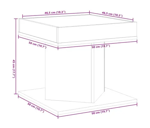 Kavos Staliukas Su Led, Ąžuolo, 50X50X45cm Apdirbta Mediena