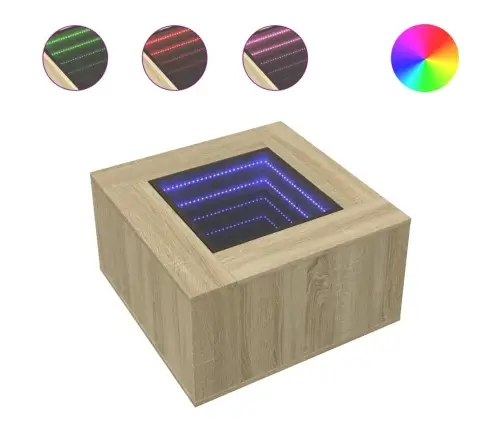 Kafijas Galdiņš Ar Led, Ozola, 60X60X40 Cm, Inženierijas Koks Vidaxl