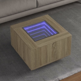 Kafijas Galdiņš Ar Led, Ozola, 60X60X40 Cm, Inženierijas Koks Vidaxl