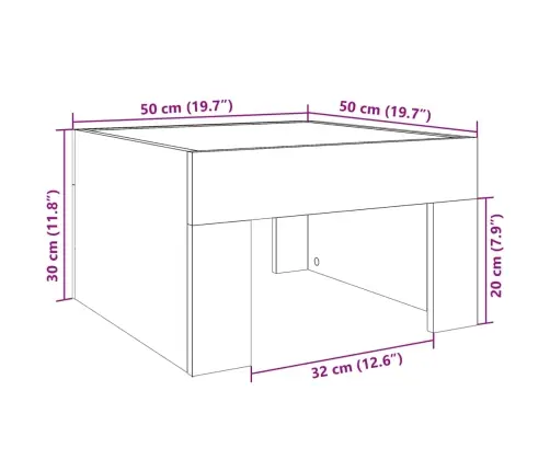 Kafijas Galdiņš Ar Led, Balts, 50X50X30 Cm Vidaxl