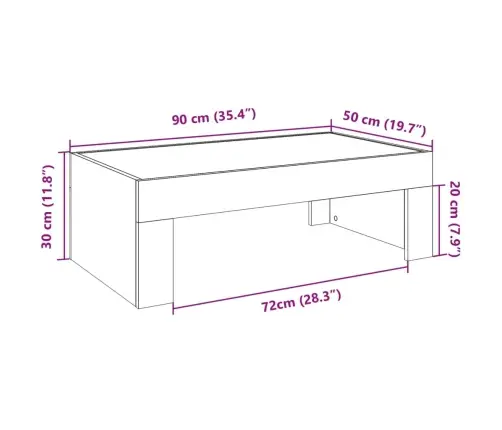 Kafijas Galdiņš Ar Led, Brūna Ozola, 90X50X30 Cm Vidaxl