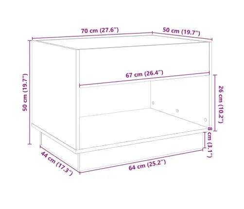 Kafijas Galdiņš Ar Led, Ozola Krāsa, 70X50X50 Cm Vidaxl