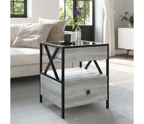 Kafijas Galdiņš Ar Led, Pelēka Ozolkoka Krāsa, 40X40X51 Cm Vidaxl