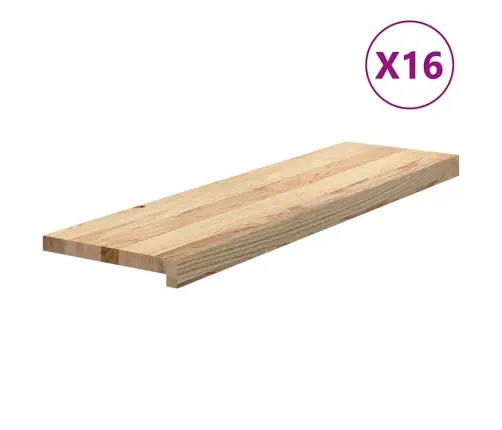Kāpņu Paklāji, 16Gab., Neapstrādāts, 90X30X2Cm, Ozola Masīvkoks Vidaxl