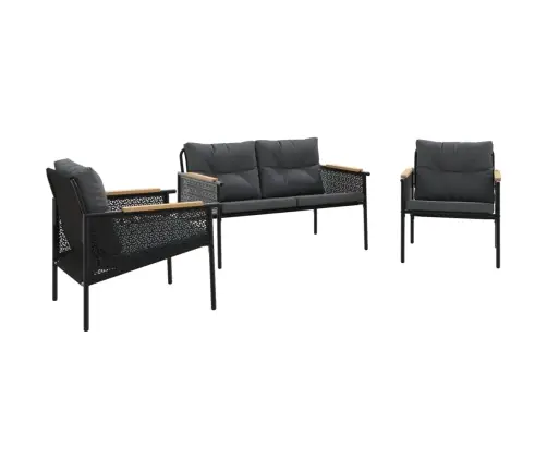 3-Daļīgs Balkona Mēbeļu Komplekts, Matrači, Melns, Tērauds Vidaxl