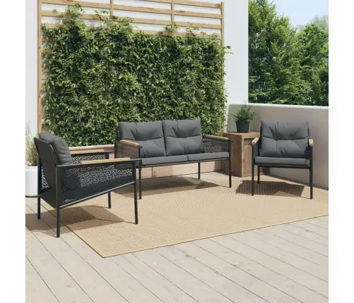 3-Daļīgs Balkona Mēbeļu Komplekts, Matrači, Melns, Tērauds Vidaxl